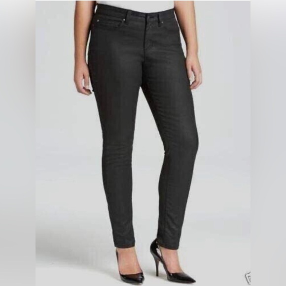 Eileen Fisher Denim - Eileen Fisher Coated Straight Leg Jeans 14 Waxed Organic Cotton Stretch Denim